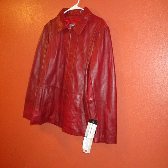 Wilson NEW Woman 1X Large Red Full Zip Pockets Luxury Italian Leather Jacket - Picture 3 of 12